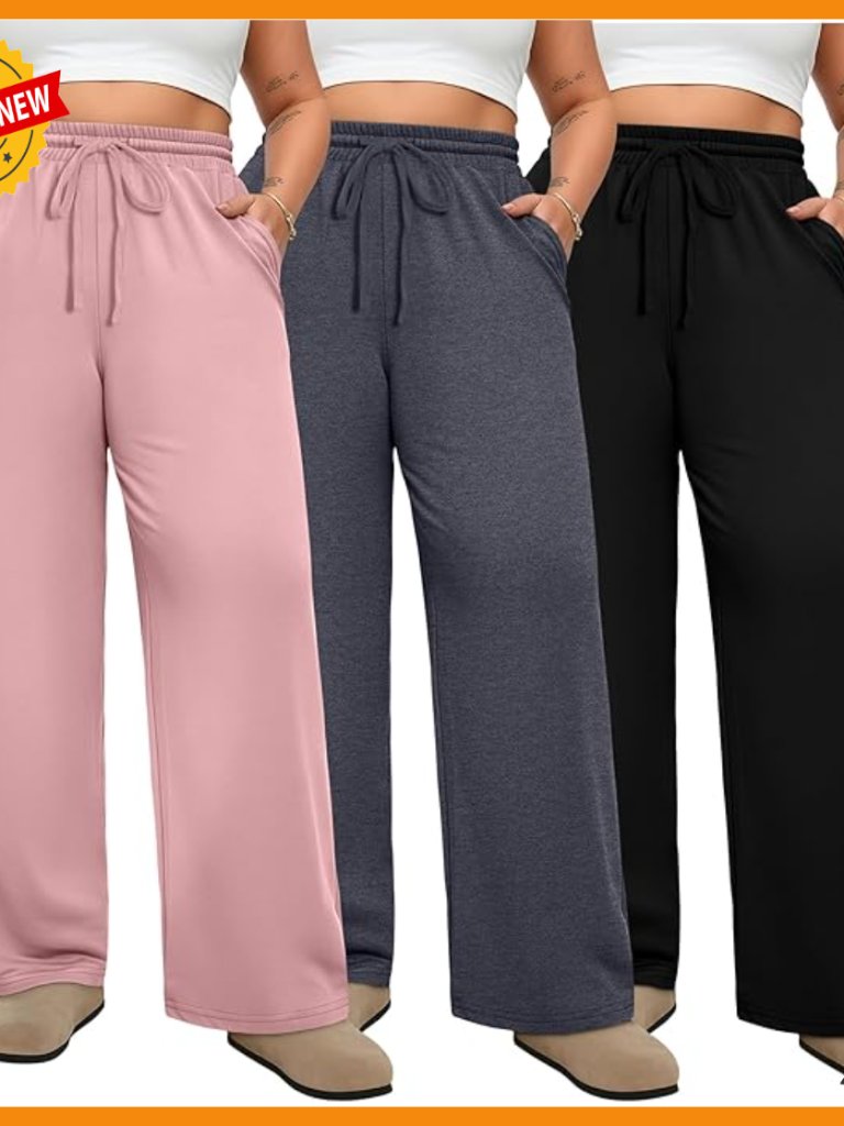 Plus Size Sweatpants Wide Leg High Waist Drawstring Yoga Lounge Joggers Pockets